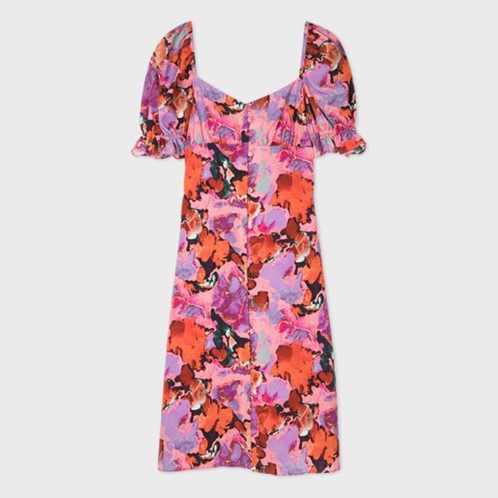 Floral Puff Sleeve Dress, midi .  Fully lined .  Midi length, size 6/ 44 .